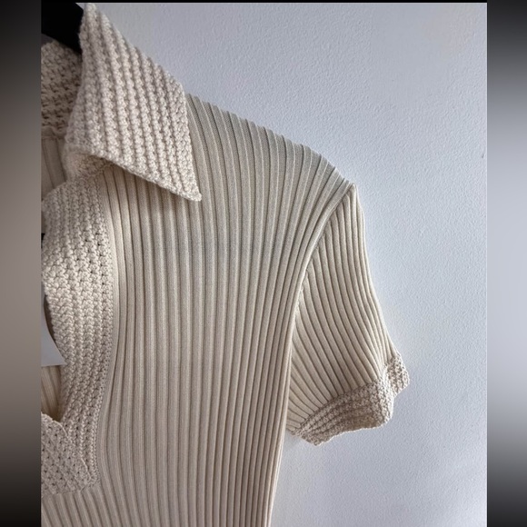 Beige Ribbed Polo Dress - Picture 3 of 7
